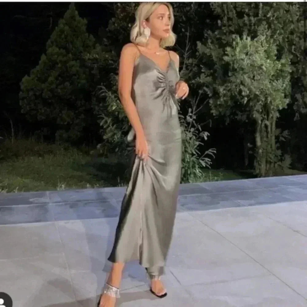 Zara satin ruched maxi  gown S